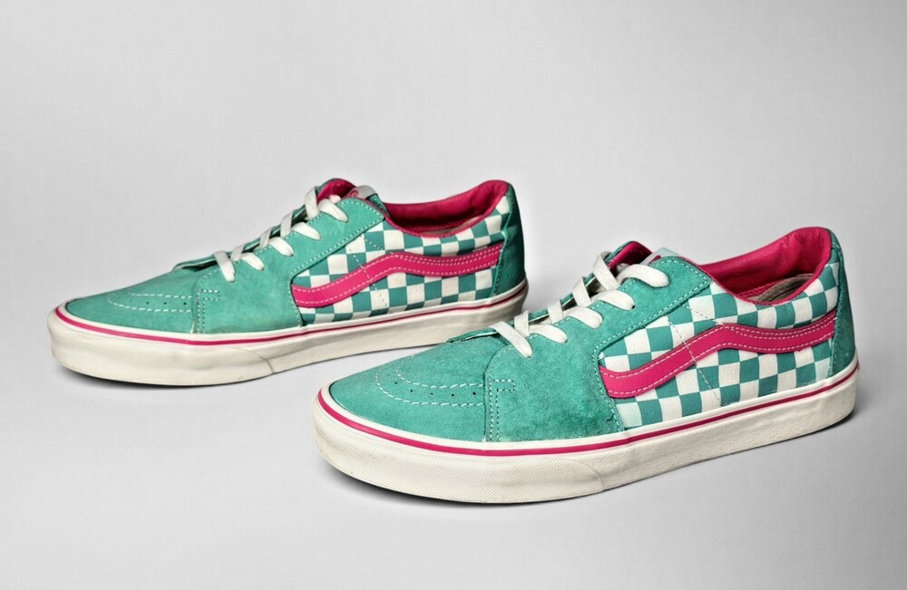 Vans Sk8-Low Teal Pink Checkerboard Suede Mens 11 Shoes VN0A4UUK6A0